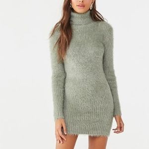 Fuzzy mini sweater dress in Sage size Small